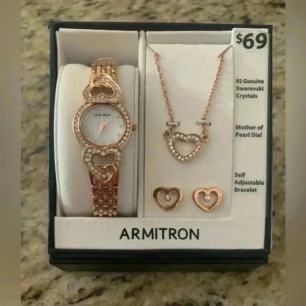 Armitron Woman’s Rose Gold-Tone Watch and Jewelry Set